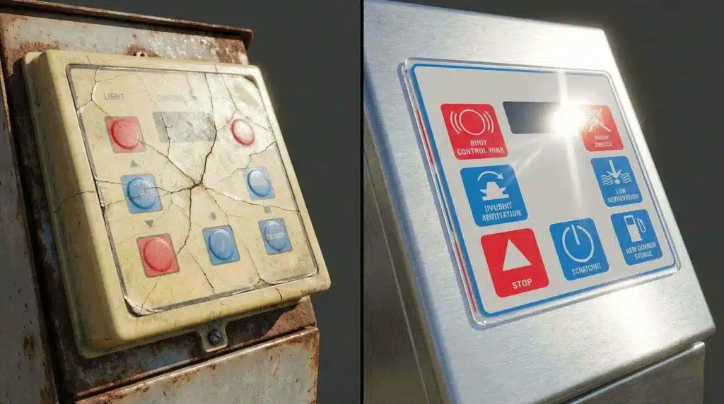 Vergleich einer durch UV-Strahlung ausgeblichenen Grafikfolie mit einer UV-geschützten Folie 