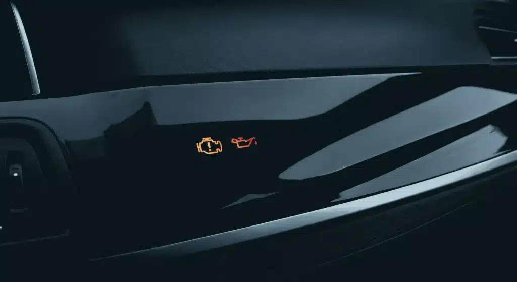 Dead-Front-Warnanzeigen auf einem Luxusauto-Armaturenbrett.