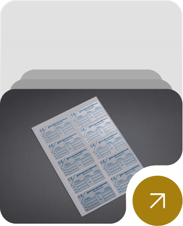Detailed white technical label featuring comprehensive data tables and safety instructions.