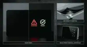 Dead-Front-Grafiküberlagerung mit versteckten Symbolen, die nur bei Hintergrundbeleuchtung durch LEDs angezeigt werden.