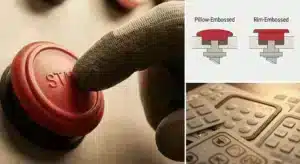 Taktiles Feedback auf grafischen Overlays mittels Kissen- und Randprägung für industrielle Tastaturen.