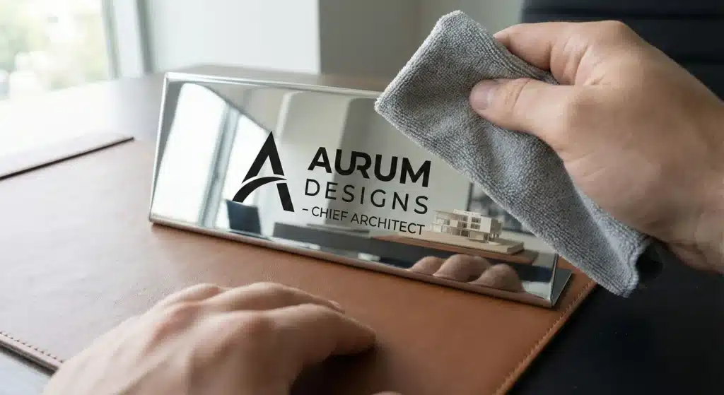 Beibehaltung eines polierten Edelstahl-Namensschildes für ein professionelles Erscheinungsbild