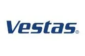 Official Vestas logo representing SITAPRESS's partnership in providing metal identification for wind energy equipment.
