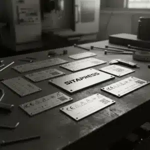 Hochwertige industrielle Typenschilder und Skalenplatten aus Edelstahl.