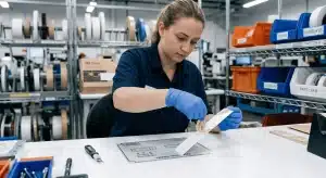 Technik nanoszący klej do nakładki graficznej na foliowy panel przedni w warunkach przemysłowych