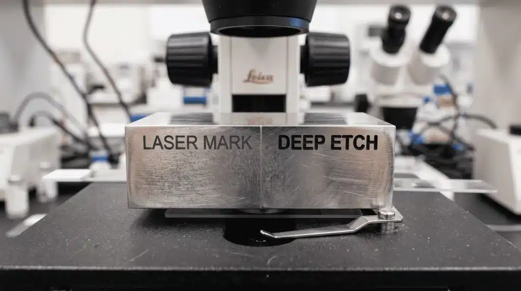 Trawienie chemiczne vs. znakowanie laserowe – porównanie głębokości w przekroju