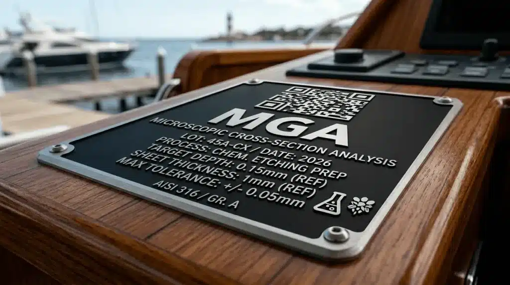 Bold reverse-etched black stainless steel nameplate finish offering extreme contrast.